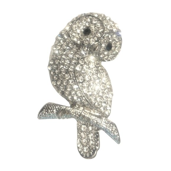 Owl Brooch AB Rhinestone Studded  Sparkling Owl Brooch Pin 2.5" x 1.5" - Picture 1 of 6